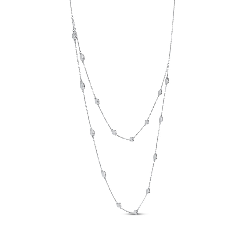 Diamond Station Layered Necklace 1 ct tw White Gold Plated 16