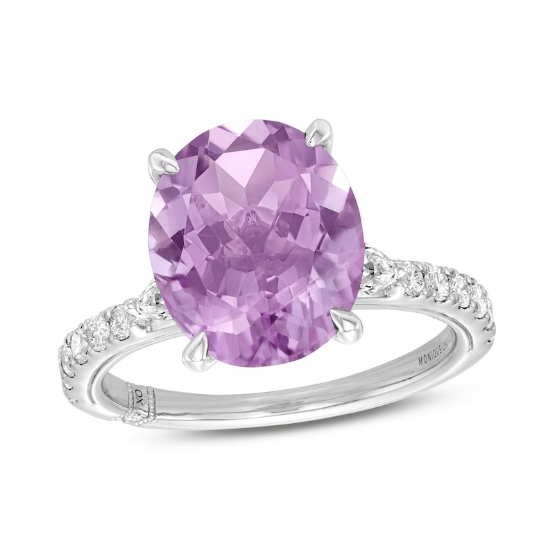 Monique Lhuillier Bliss Oval-Cut Light Amethyst & Diamond Engagement Ring 1/2 ct tw White Gold Plated