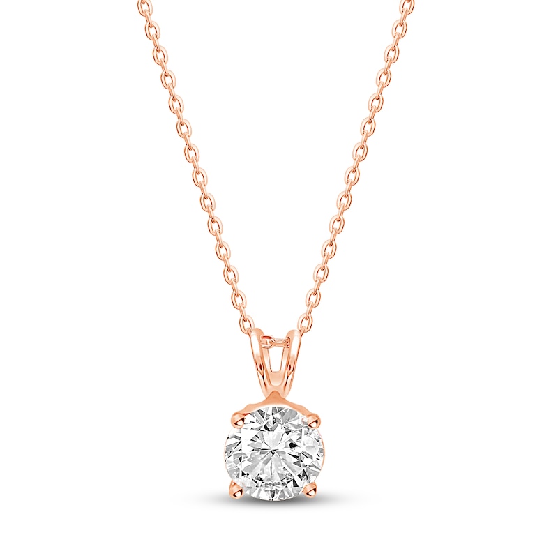 Solitaire Diamond Necklace 1 ct tw Round-cut Rose Gold Plated 18