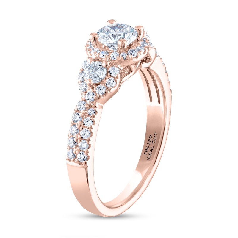 THE LEO Ideal Cut Diamond Three-Stone Engagement Ring 1 ct tw Rose Gold Plated