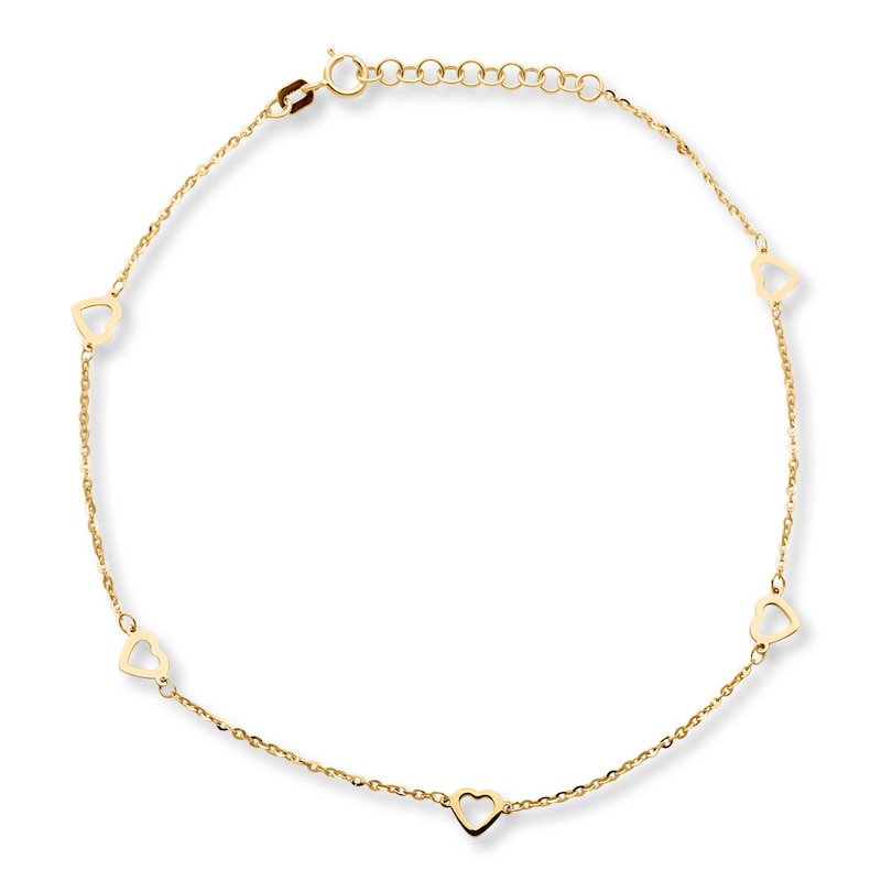 Heart Anklet Yellow Gold Plated 10