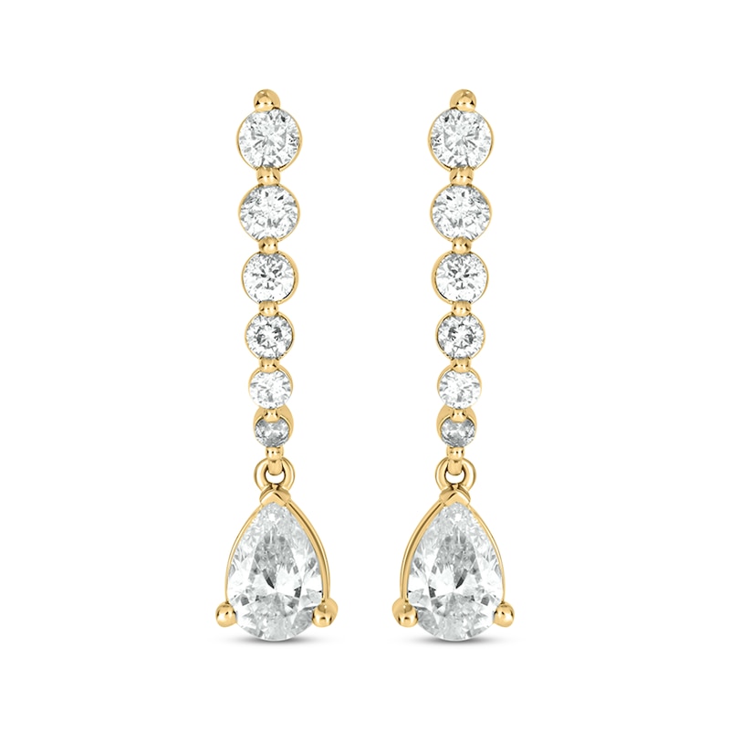 Pear-Shaped Diamond Drop Graduated Earrings 1 ct tw Yellow Gold Plated