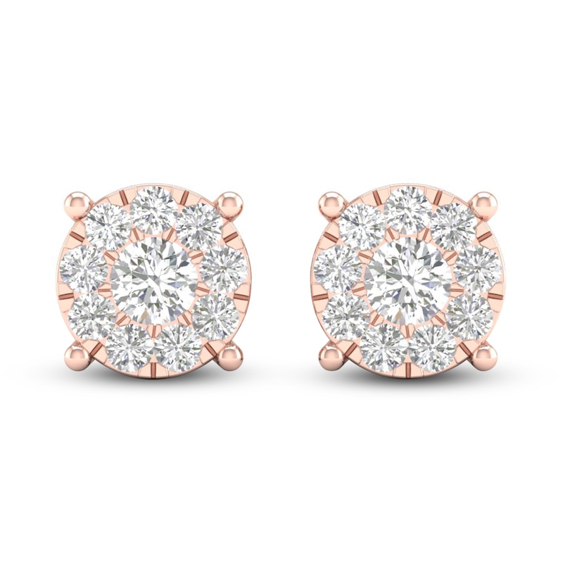 Diamond Halo Stud Earrings 1 ct tw Round-Cut Rose Gold Plated