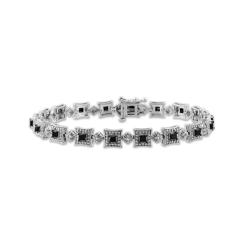 Princess-Cut Black & Round-Cut White Diamond Bracelet 2 ct tw Silver Plated 7”