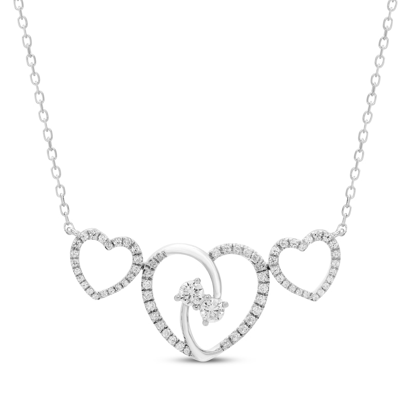 Diamond Triple-Heart Necklace 1/2 ct tw White Gold Plated 18