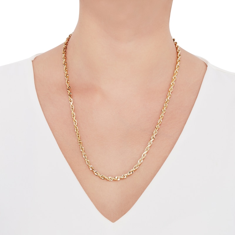 Solid Glitter Rope Chain Necklace 4.4mm Yellow Gold Plated 22
