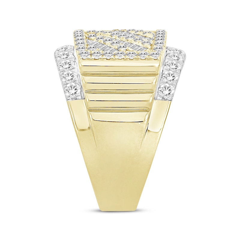 Men's Baguette & Round-Cut Diamond Diagonal Ring 3 ct tw Yellow Gold Plated