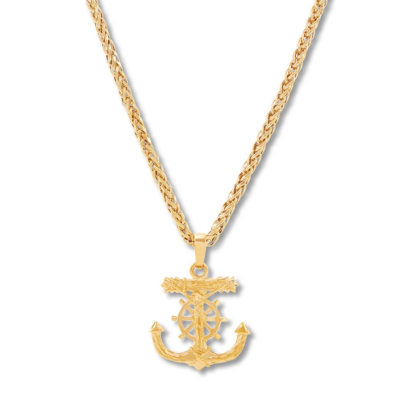 Crucifix Anchor Necklace Yellow Gold Plated 22