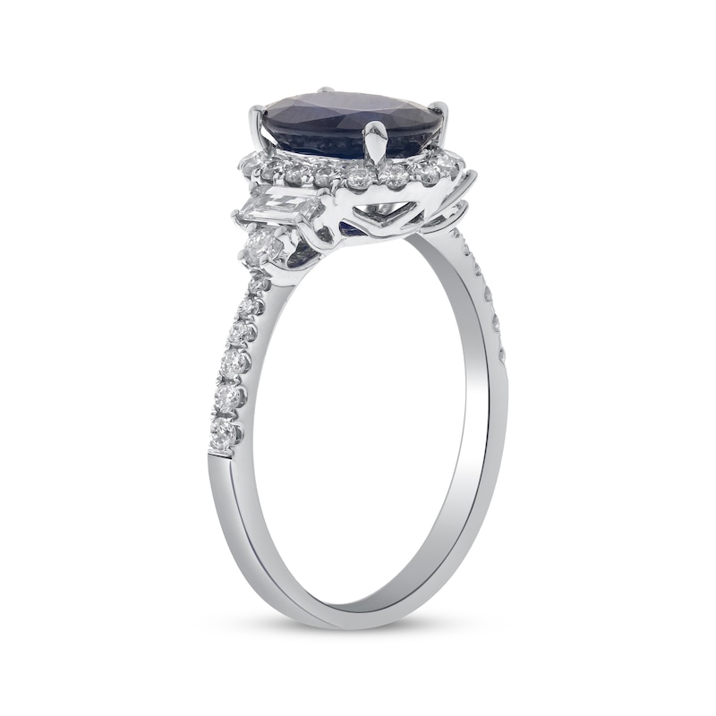 Oval-Cut Blue Sapphire & Diamond Ring 3/4 ct tw White Gold Plated