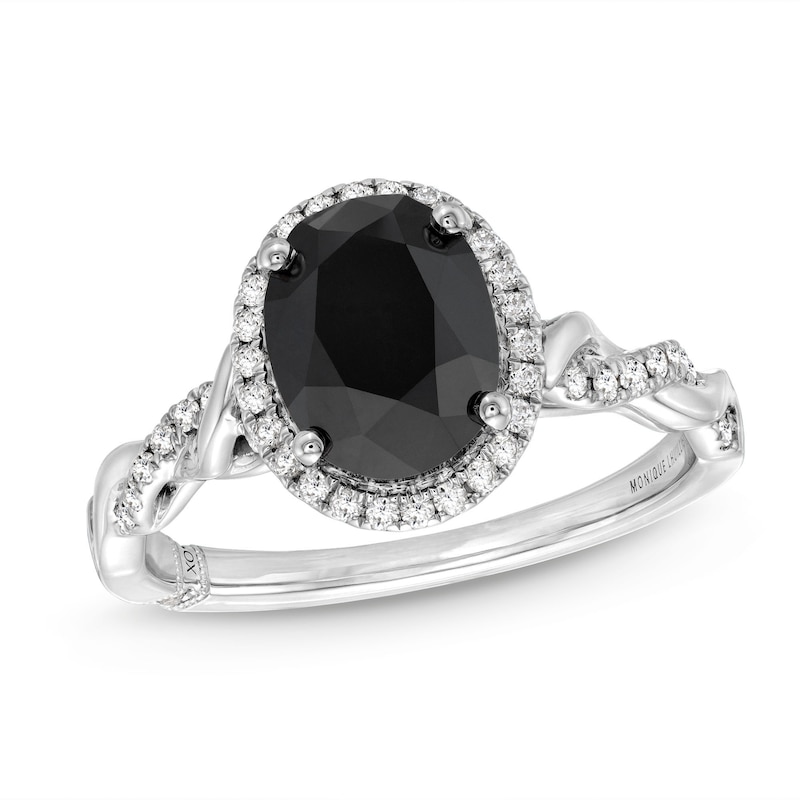 Monique Lhuillier Bliss Oval-Cut Black & White Diamond Engagement Ring 2-1/8 ct tw White Gold Plated