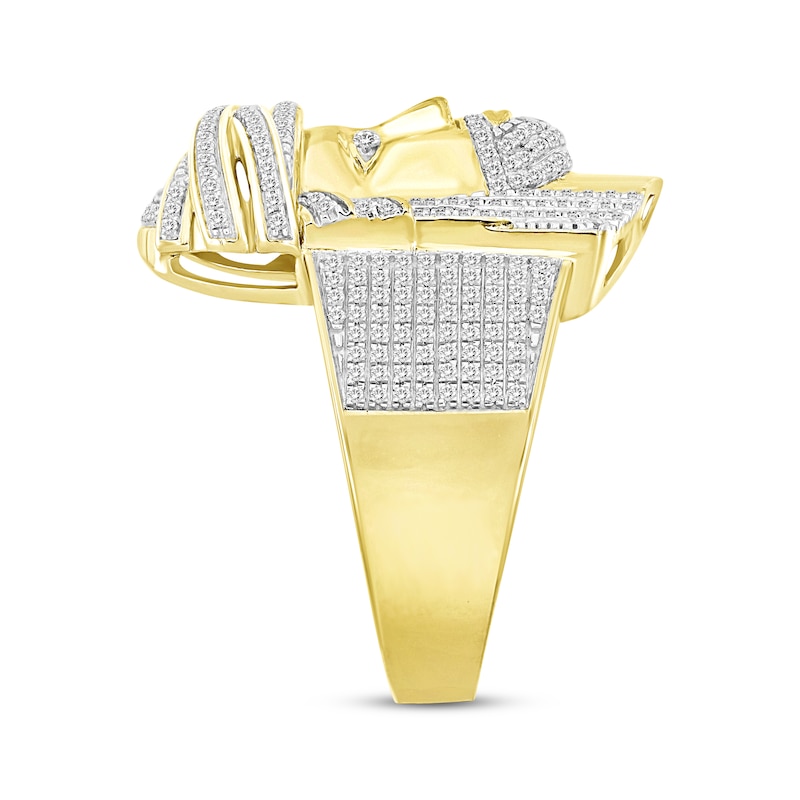 Men's Diamond Face of Christ Ring 3/4 ct tw Yellow Gold Plated