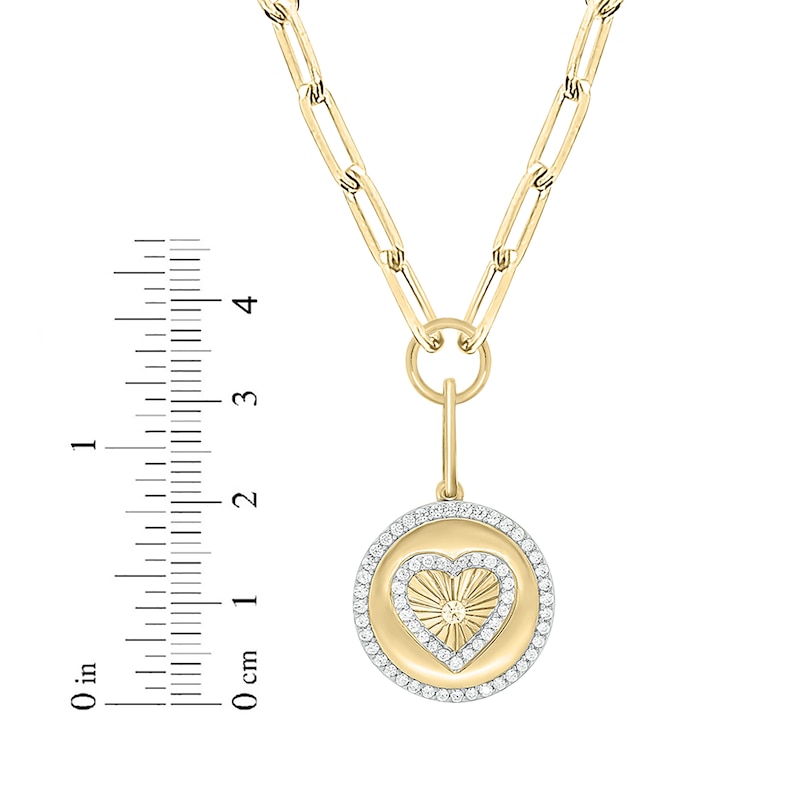 Round-Cut Diamond Heart Disc Paperclip Chain Y-Drop Necklace 1/2 ct tw Yellow Gold Plated 18”