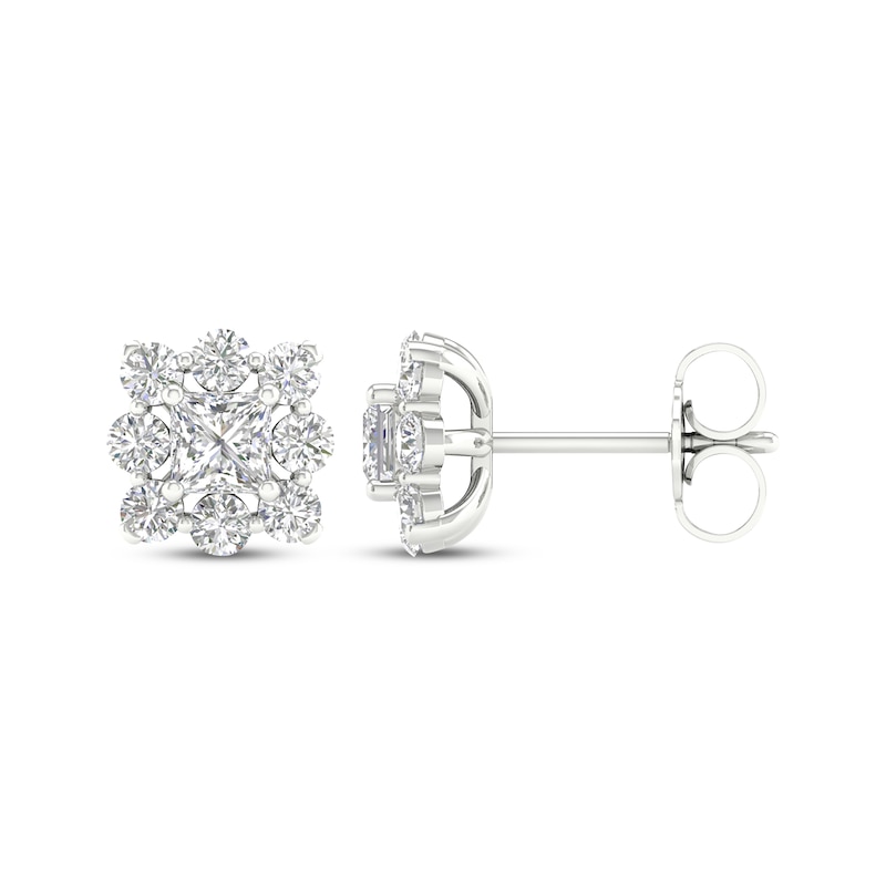 Lab-Created Diamonds by Princess-Cut Stud Earrings 1 ct tw White Gold Plated