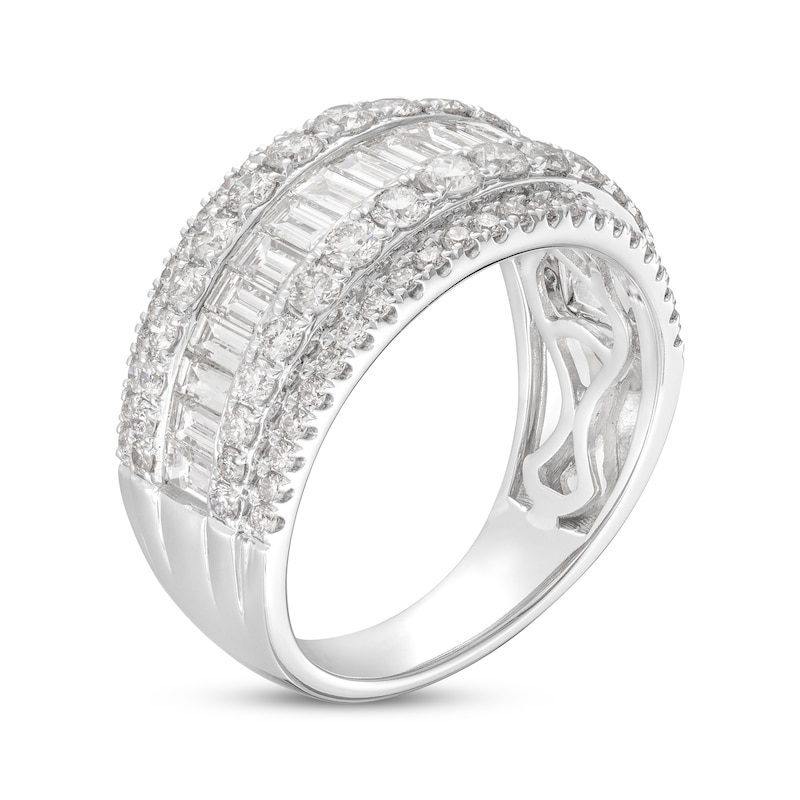 Diamond Anniversary Ring 2 ct tw Round & Baguette-cut White Gold Plated