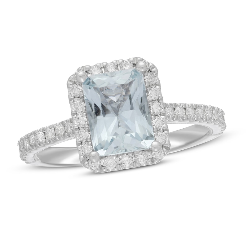 Neil Lane Radiant-cut Aquamarine Engagement Ring 1/2 ct tw Diamonds White Gold Plated