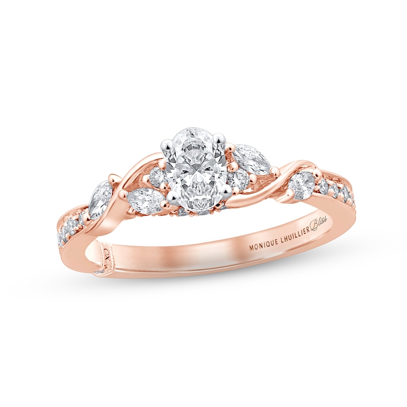 Monique Lhuillier Bliss Diamond Engagement Ring 7/8 ct tw Oval, Marquise & Round-cut Two-Tone Gold Plated