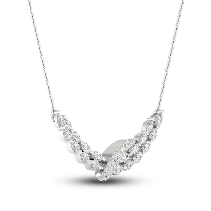 Diamond Double Row Curve Necklace 2-1/4 ct tw Marquise, Pear & Round-cut White Gold Plated 18