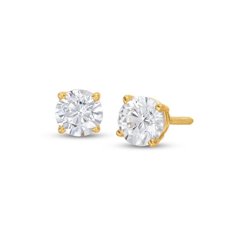 Diamond Solitaire Earrings 1 ct tw Round-cut Yellow Gold Plated