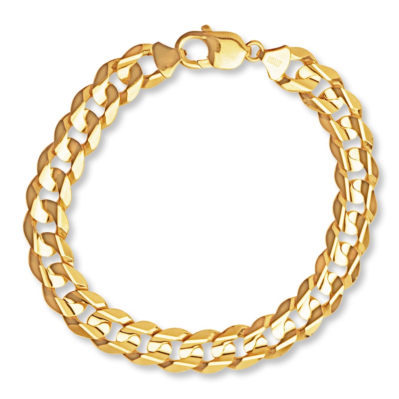 Solid Curb Link Bracelet Yellow Gold Plated 9
