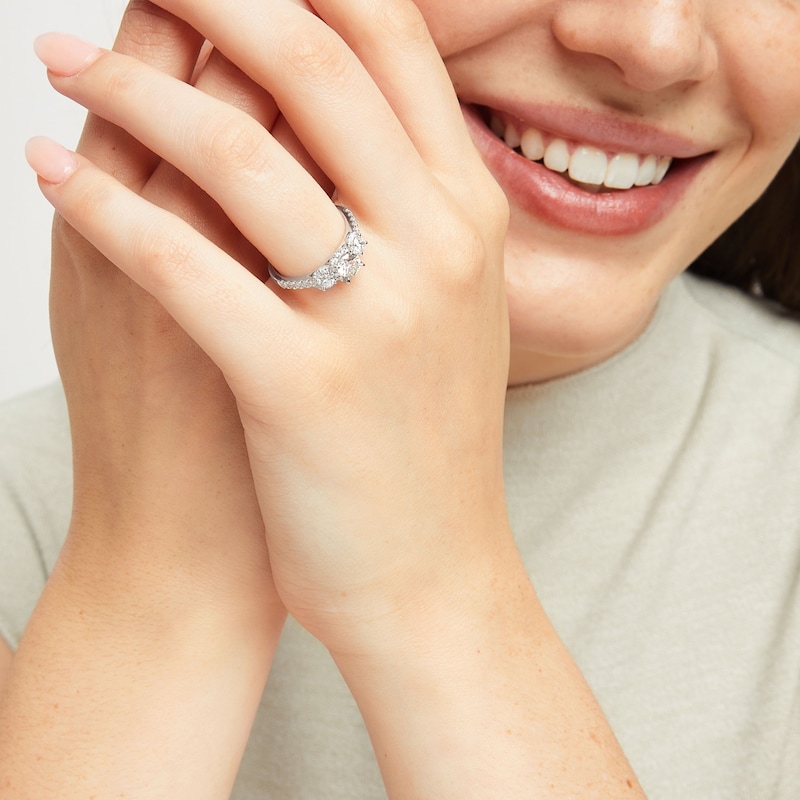 THE LEO Ideal Cut Diamond Three-Stone Engagement Ring 1 ct tw White Gold Plated