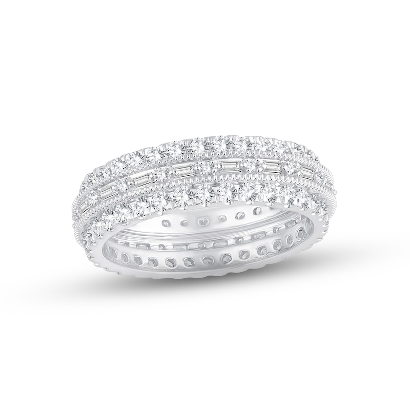 Diamond Eternity Anniversary Ring 1-1/2 ct tw Round & Baguette-cut White Gold Plated