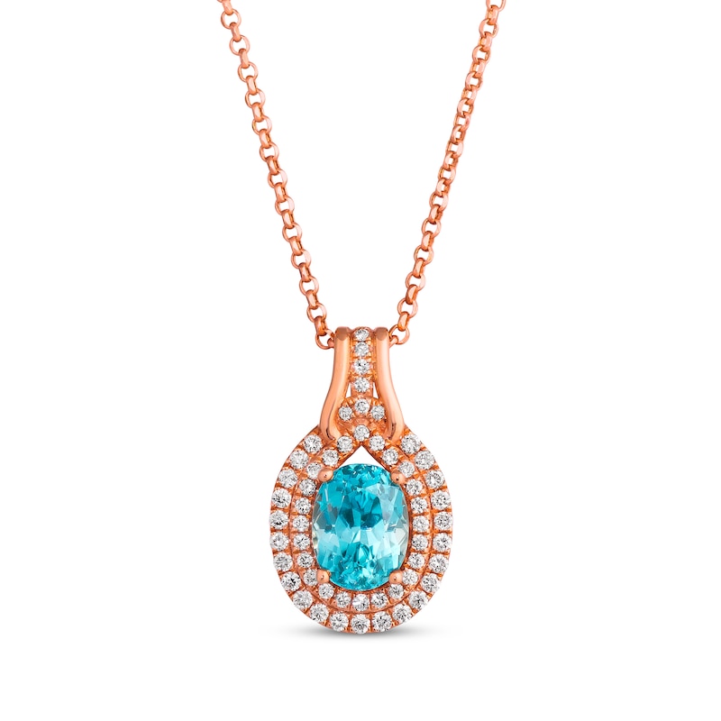 Le Vian Couture Blue Zircon Necklace 1/2 ct tw Diamonds Strawberry Gold Plated 18