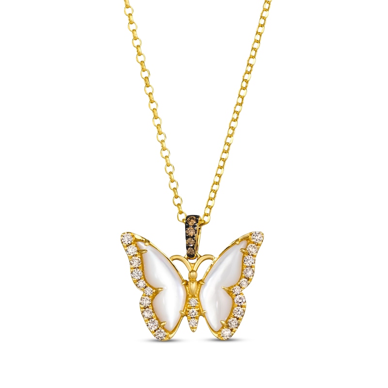 Le Vian Mother of Pearl Butterfly Necklace 3/8 ct tw Diamonds Honey Gold Plated 19
