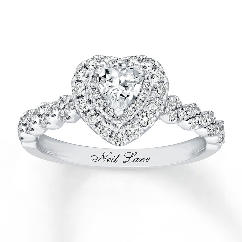 Neil Lane Diamond Engagement Ring 3/4 ct tw Heart & Round-cut White Gold Plated
