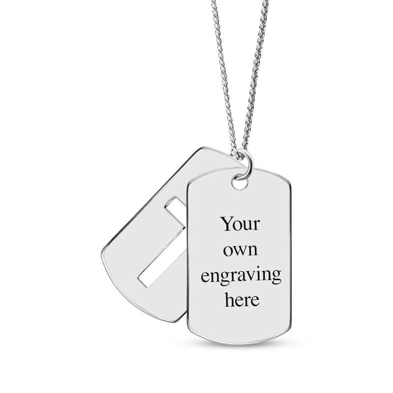 Men's Double Dog Tag Photo & Cross Swivel Necklace White Gold Plated 22