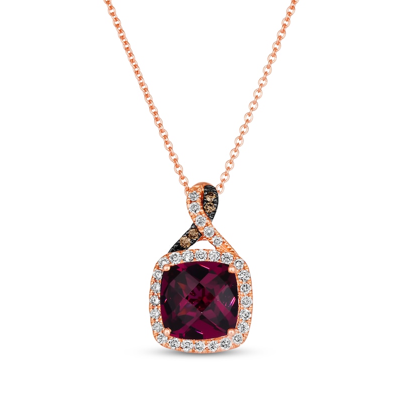 Le Vian Chocolate Twist Cushion-Cut Rhodolite Necklace 1/5 ct tw Diamonds Strawberry Gold Plated 19