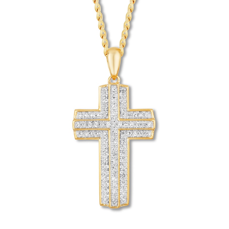 Diamond Cross Necklace 1/3 ct tw Yellow Gold Plated 22