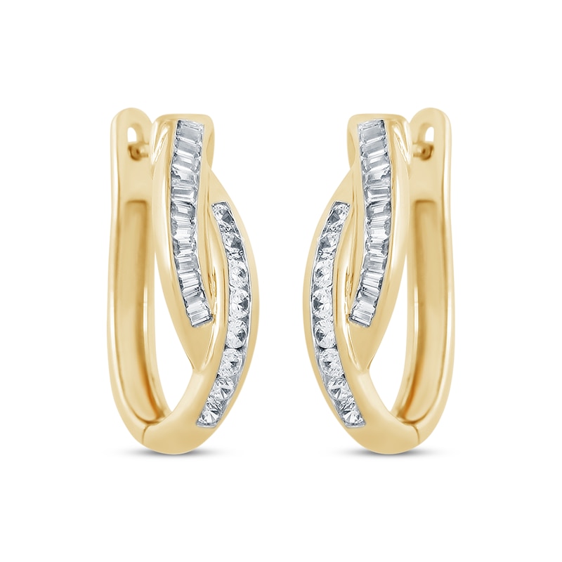 Baguette & Round-Cut Diamond Crossover Hoop Earrings 1/2 ct tw Yellow Gold Plated