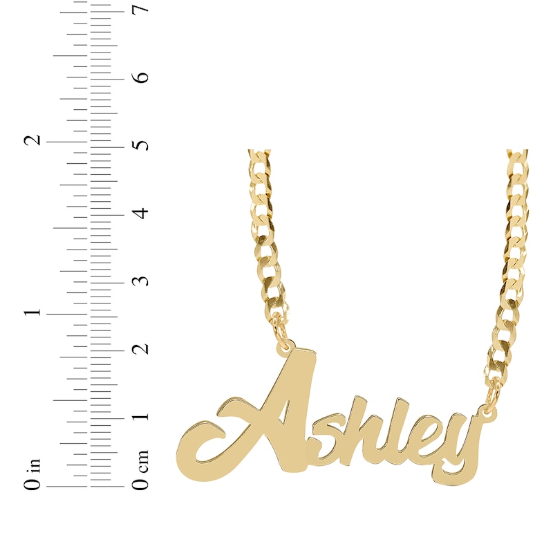 Script Name Curb Chain Necklace Yellow Gold Plated 18