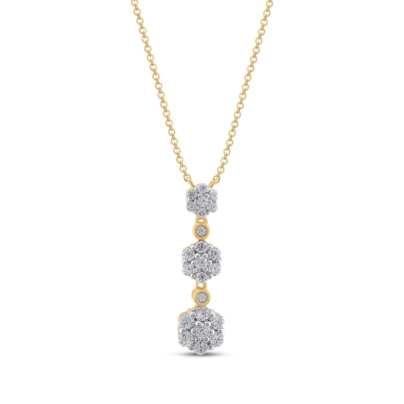 Diamond Flower Graduated Drop Necklace 1/2 ct tw Yellow Gold Plated 18