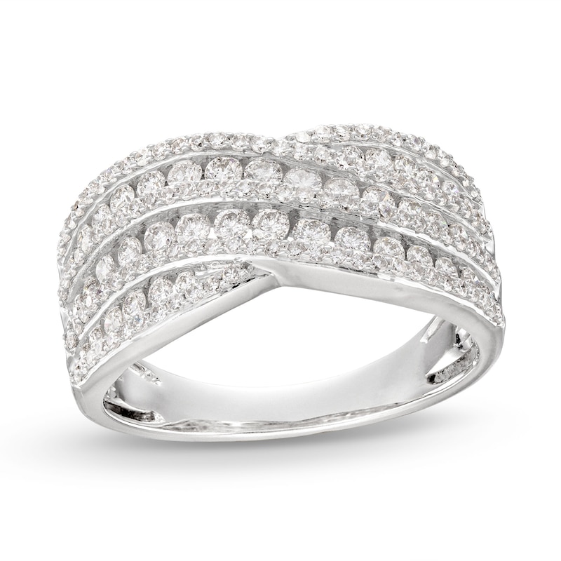Diamond Crossover Ring 1 ct tw Round-cut White Gold Plated