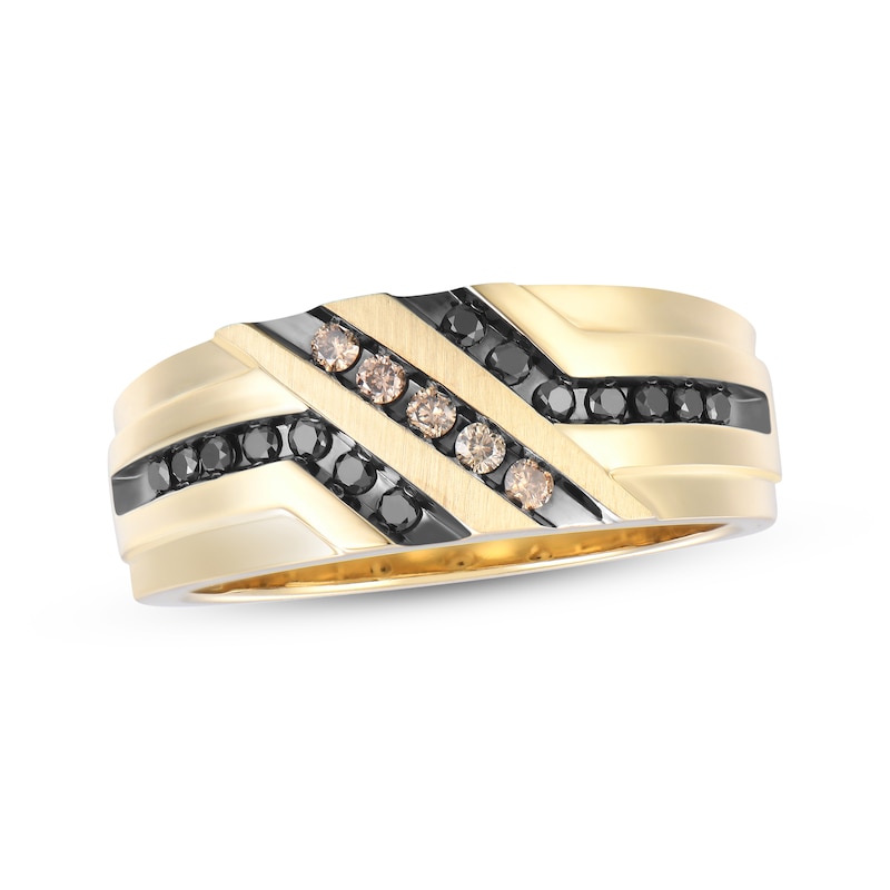 Men’s Black & Brown Diamond Wedding Band 1/3 ct tw Yellow Gold Plated
