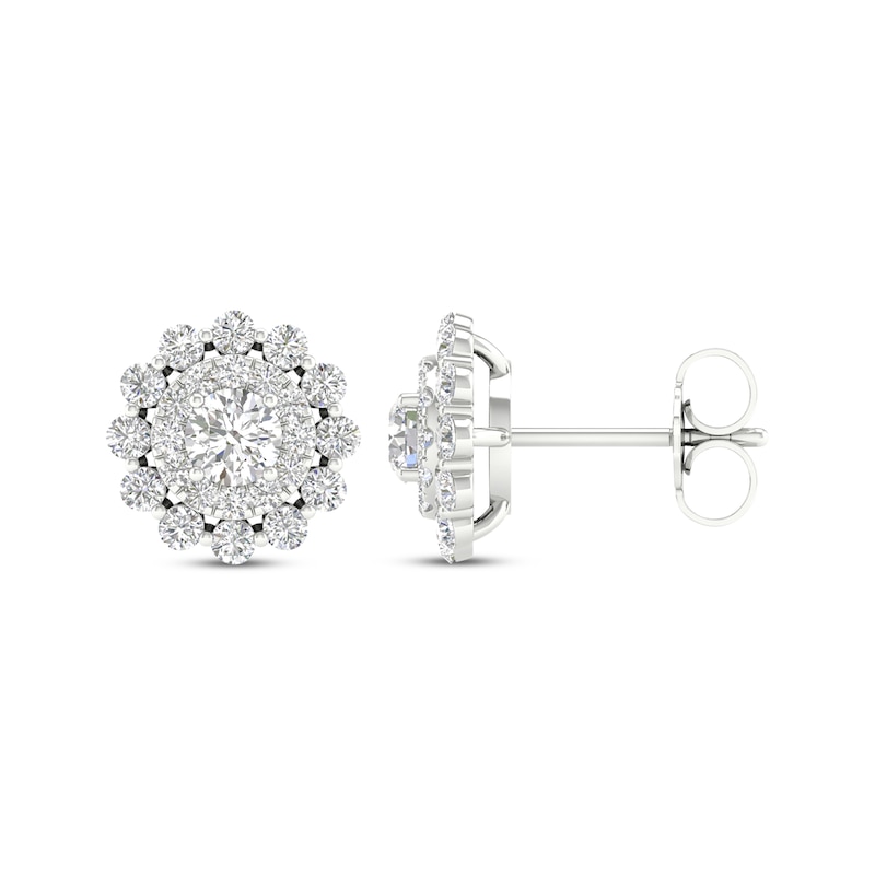 Lab-Created Diamonds by Double Frame Stud Earrings 1 ct tw White Gold Plated