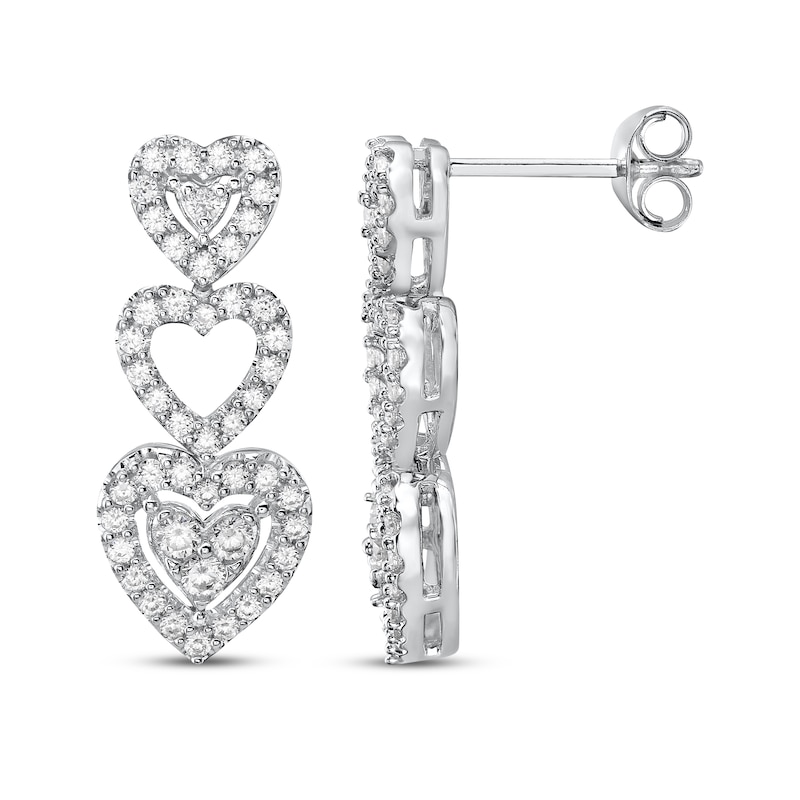Diamond Heart Trio Drop Earrings 1 ct tw White Gold Plated