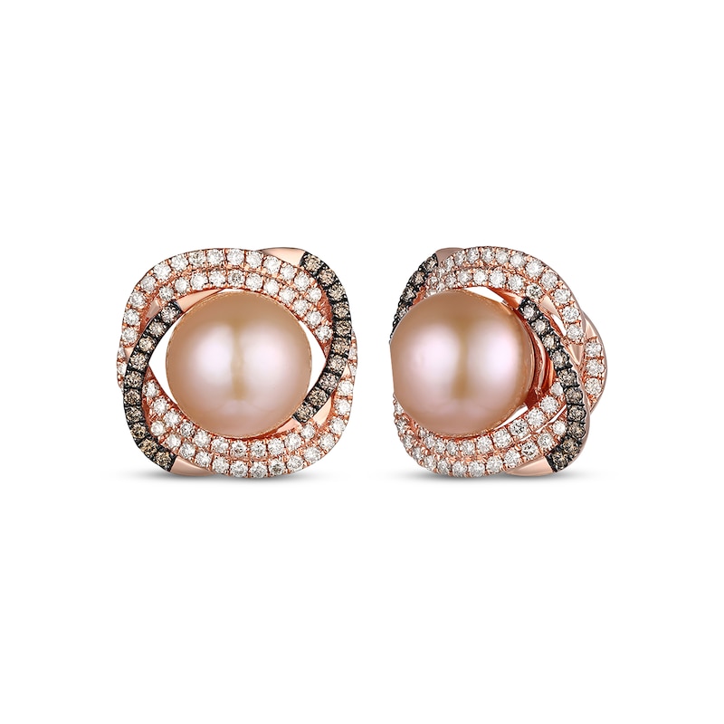 Le Vian Creme Brulee Pink Cultured Pearl Earrings 1 ct tw Diamonds Strawberry Gold Plated