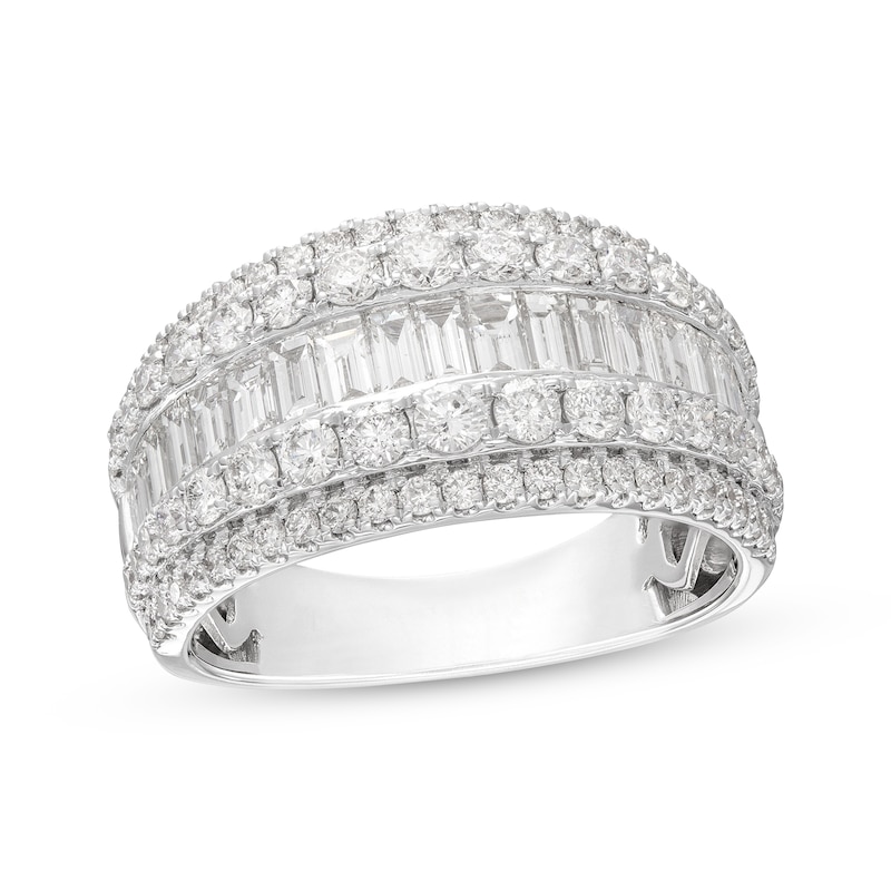 Diamond Anniversary Ring 2 ct tw Round & Baguette-cut White Gold Plated