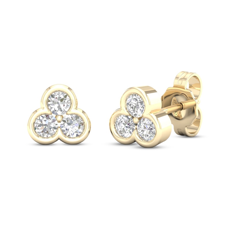 Diamond Three-Stone Earrings 1/2 ct tw Round-Cut Yellow Gold Plated