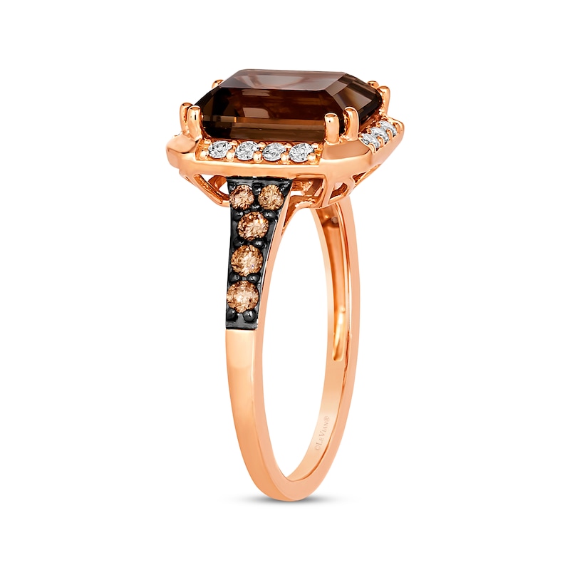 Le Vian Chocolate Emerald-Cut Quartz Ring 1/3 ct tw Diamonds Strawberry Gold Plated