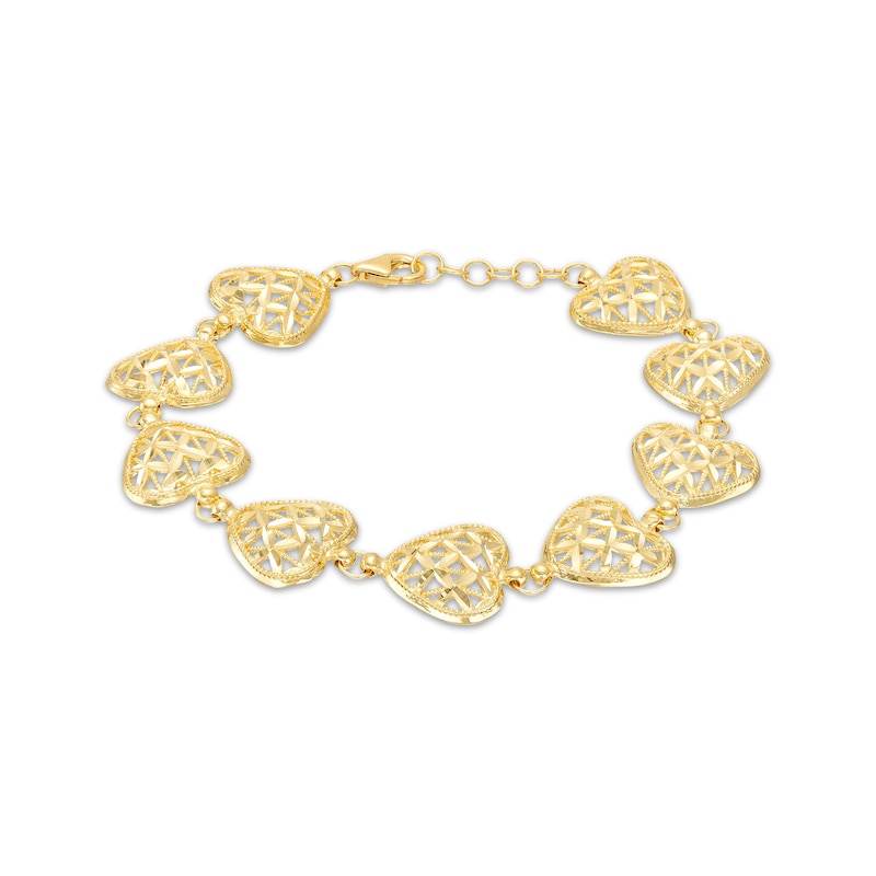 Italian Brilliance Heart Link Bracelet Yellow Gold Plated 7.5