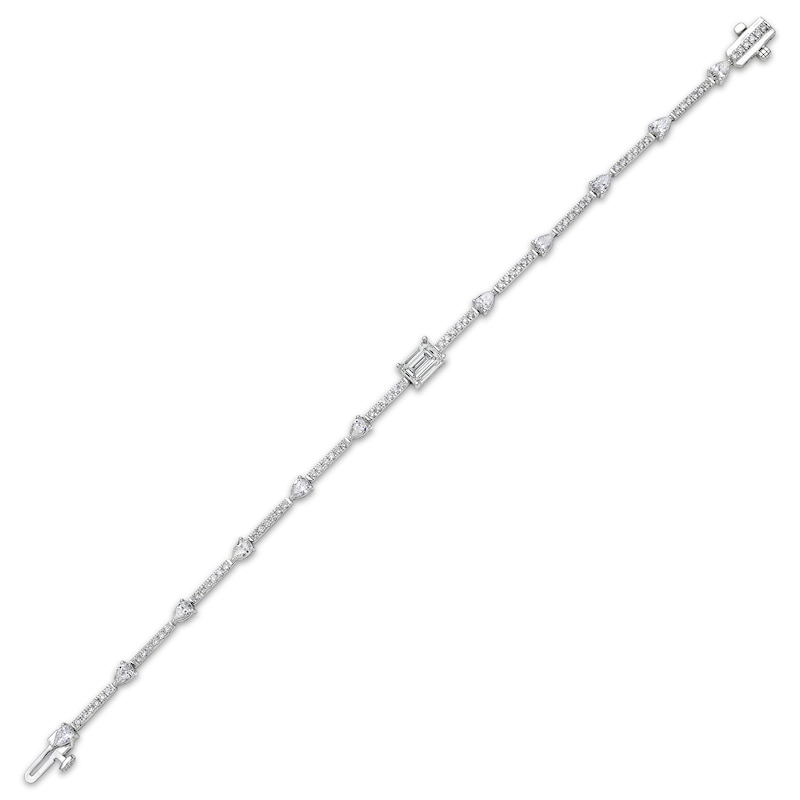 Emerald-Cut, Pear-Shaped & Round-Cut Diamond Station Bracelet 3 ct tw White Gold Plated 7