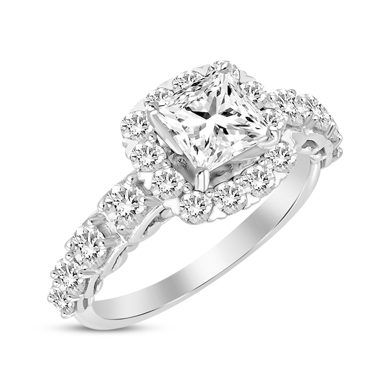 Princess-Cut Cushion Frame Engagement Ring 1-7/8 ct tw White Gold Plated