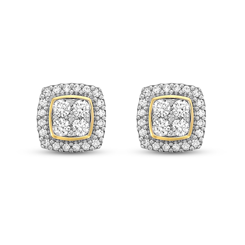 Lab-Created Diamonds by Cushion Frame Stud Earrings 3/4 ct tw Yellow Gold Plated