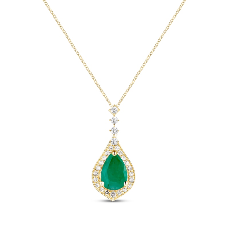 Pear-Shaped Emerald & Diamond Necklace 1/5 ct tw Yellow Gold Plated 18