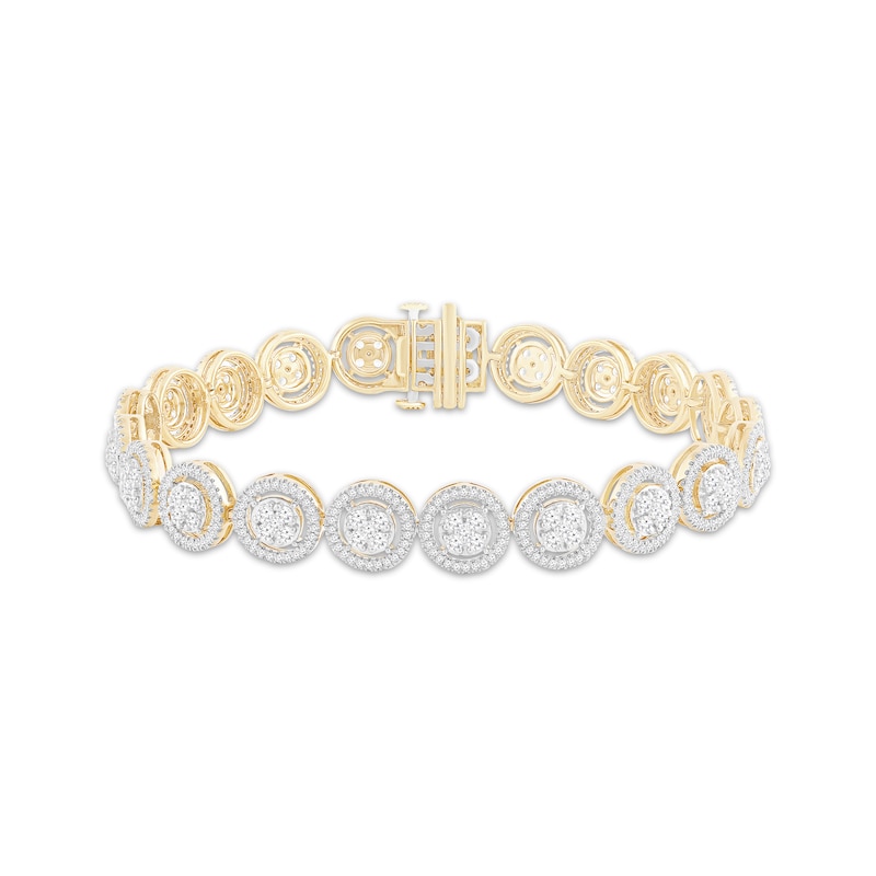Multi-Diamond Halo Bracelet 3 ct tw Yellow Gold Plated 7.25