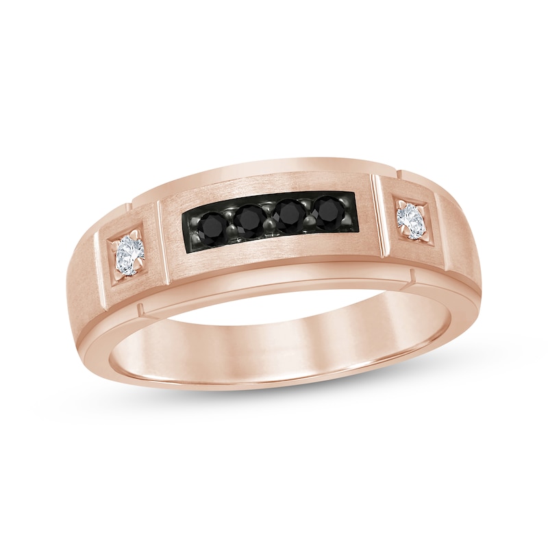 Men’s Black & White Diamond Wedding Band 1/4 ct tw Rose Gold Plated