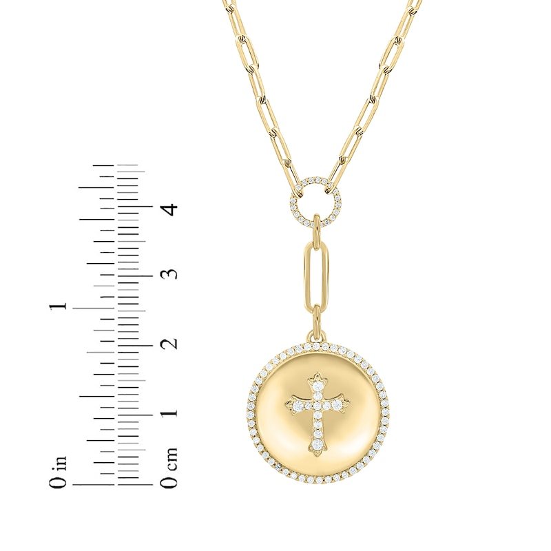 Round-Cut Diamond Cross Disc Paperclip Chain Y-Drop Necklace 1/2 ct tw Yellow Gold Plated 18”